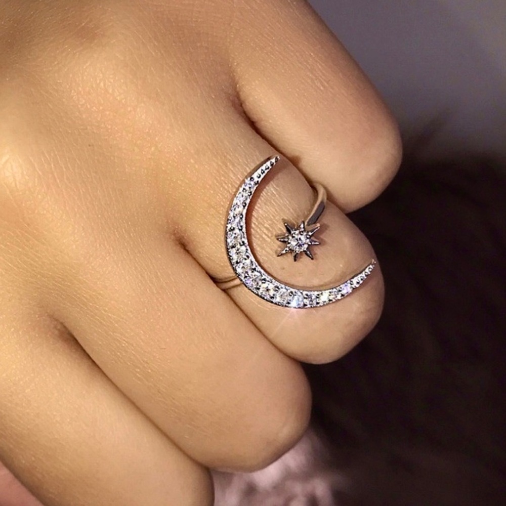 925 Sterling Silver Moon & Star Ring
